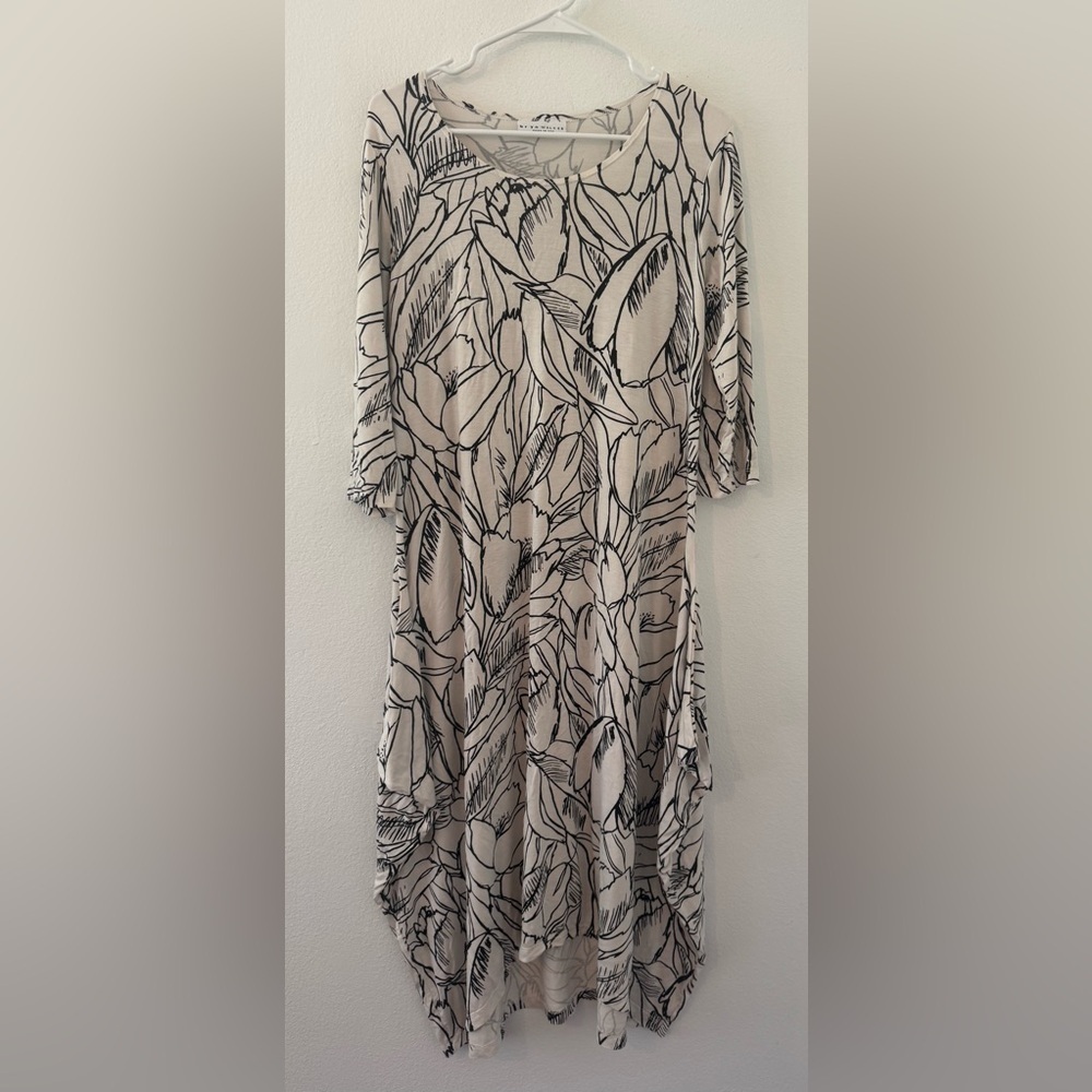 Bryn Walker Chelsea Jersey Knit Tulip Dress Floral Artsy Lagenlook Stretch Small